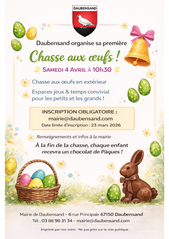 Chasse aux oeufs samedi 4 avril à 10h30